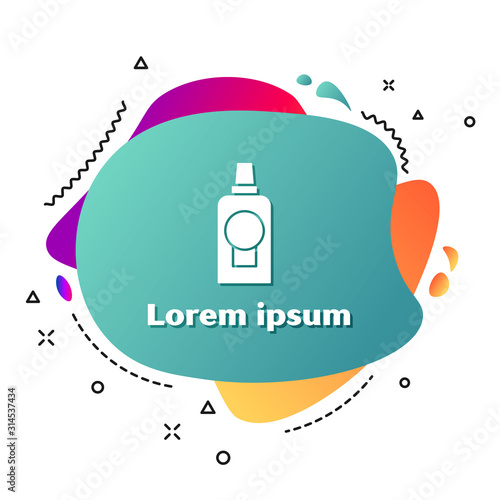 White Mouthwash plastic bottle icon isolated on white background. Liquid for rinsing mouth. Oralcare equipment. Abstract banner with liquid shapes. Vector Illustration