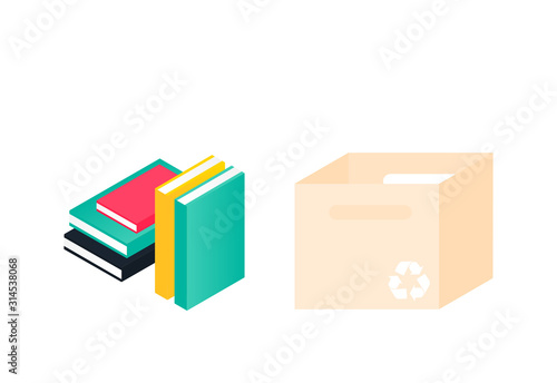 Donation box and pile of books