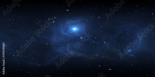 Fototapeta Naklejka Na Ścianę i Meble -  360 degree space background with blue nebula and stars, equirectangular projection, environment map. HDRI spherical panorama.