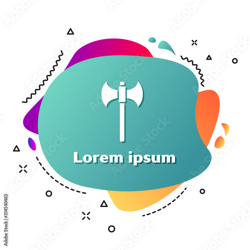 White Medieval axe icon isolated on white background. Battle axe, executioner axe. Abstract banner with liquid shapes. Vector Illustration
