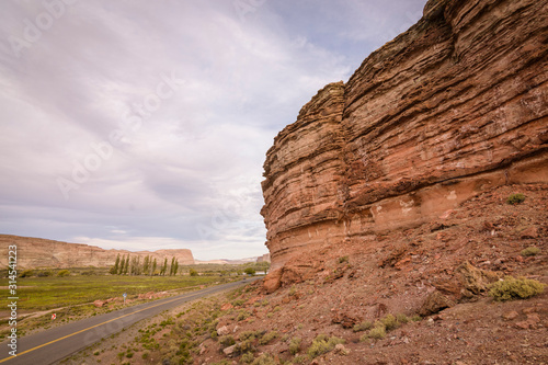 Roadside view of rock objects formation in Los Altares, Chubut, Patagonia, Argentina