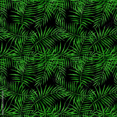 Palm branches watercolor seamless pattern.