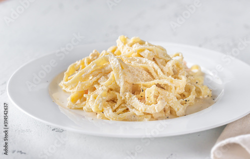 Quadro su tela Portion of Shrimp Alfredo Pasta