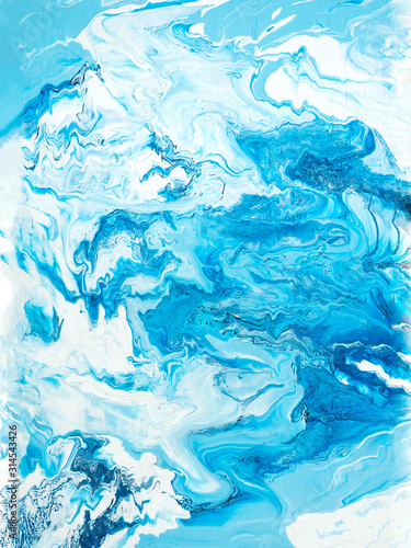 Abstract art painting in blue colors, creative hand painted background, marble texture