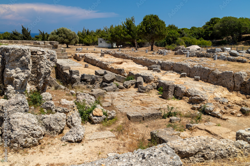 Remains of the Acropolis of Rhodes City on the mountain Mount Smith on Rhodes island, Greece