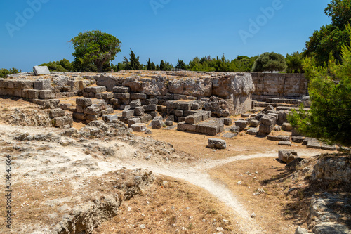 Remains of the Acropolis of Rhodes City on the mountain Mount Smith on Rhodes island, Greece