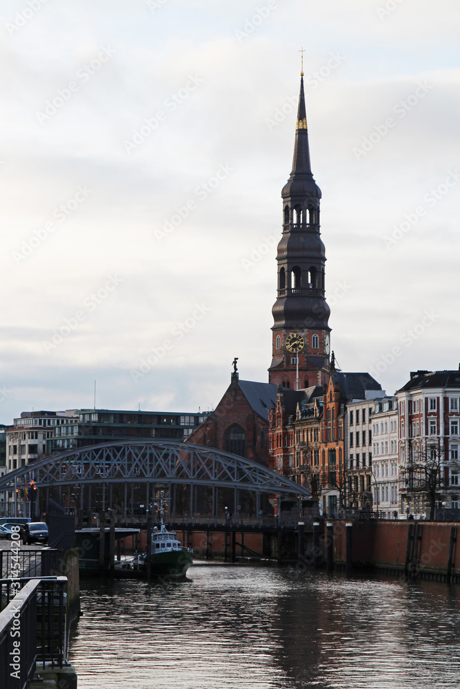 St. Catherine's Church and embankments in Hamburg, Germany
