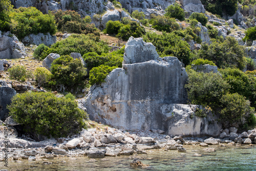 Flooded ancient Lycian city as a result of the earthquake city. Near the city of Simena in the vicinity of Kekova Turkey. 