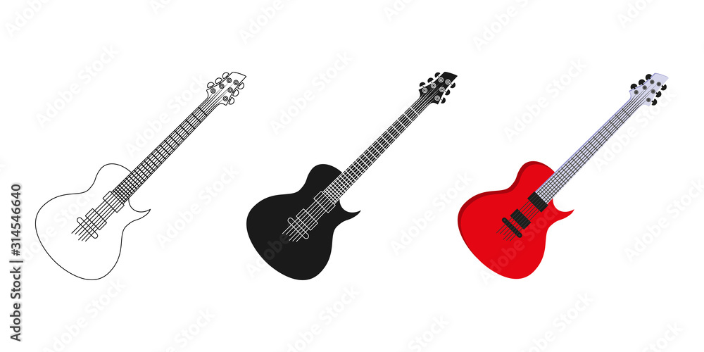 Fototapeta premium Guitar icons set. Three options. Icon. Editable. Vector