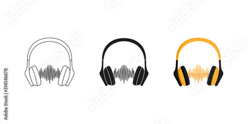 Headphones. Set. Three options. Icon. Editable. Vector