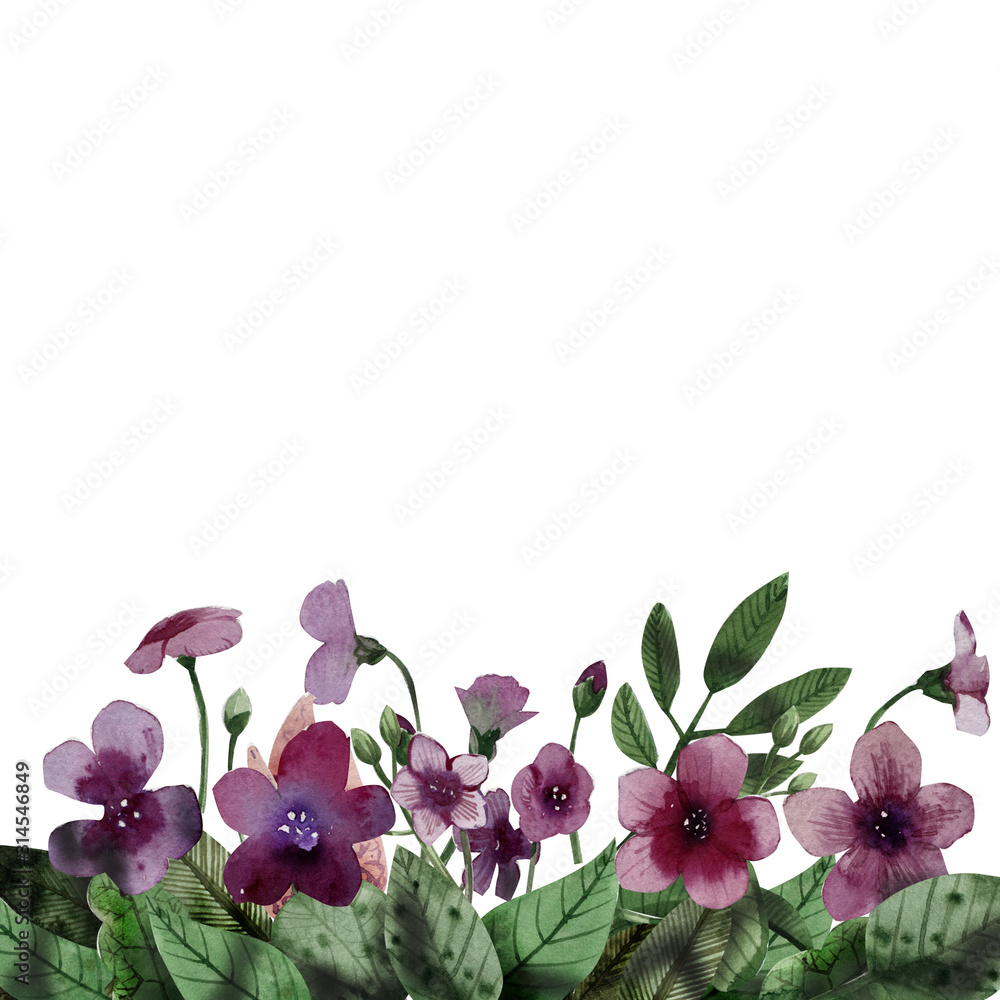 Naklejka premium frame for text watercolor purple leaves and flowers