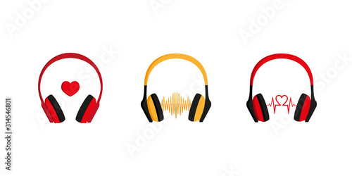 Headphones. Set. Three options. Icon. Editable. Vector