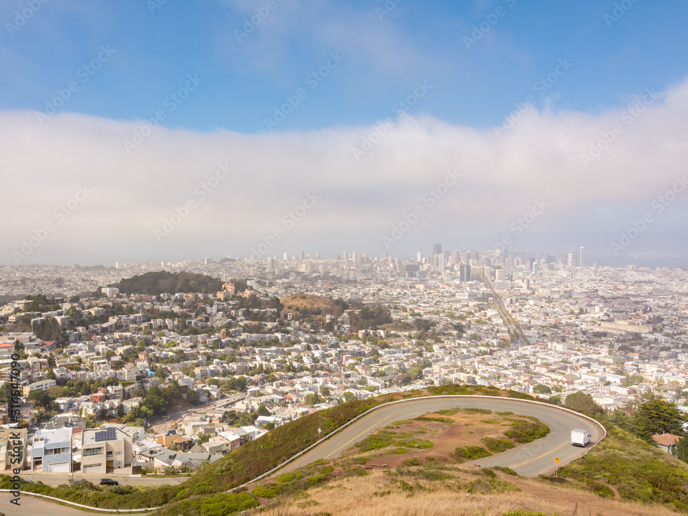 Panoramic view of San Francisco city from Twin Peaks, California United States