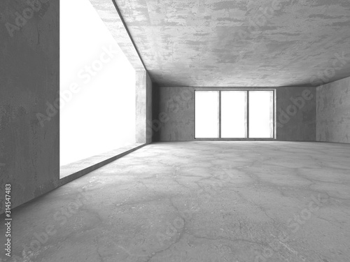 Dark concrete empty room. Modern architecture design