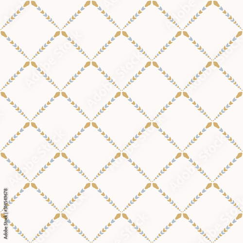  French shabby chic azulejos tile vector texture background. Trellis grid yellow blue on off white seamless pattern. Hand drawn diamond mosaic interior home decor swatch. Classic style allover print