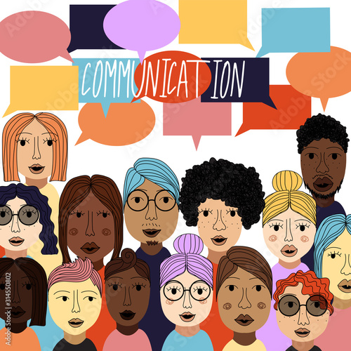 Multiculural team communication as people on white background, diversity and multiculturalism concept