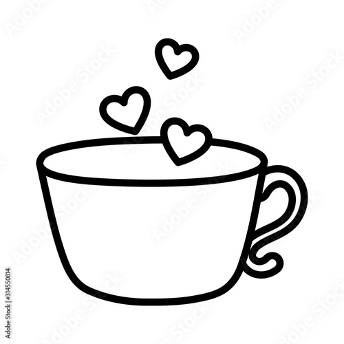 happy valentines day coffee cup flying hearts love romantic thick line