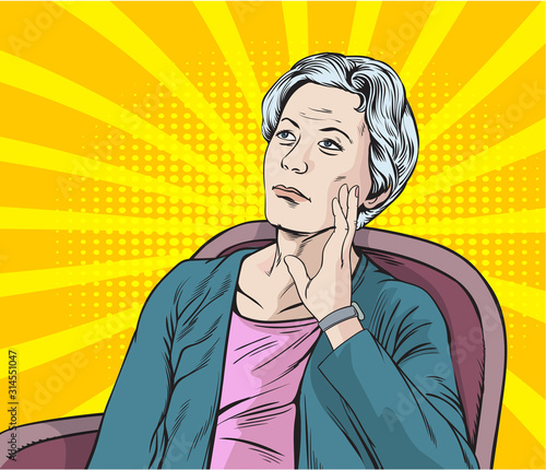 Forgotten old woman.Pop art retro vector illustration vintage kitsch drawing,Comic Book Work Style