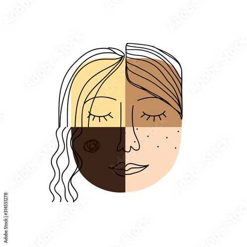 International Women's Day card with hand drawn cartoon characters of women for poster, flyer etc in modern flat minimalism style, vector illustration