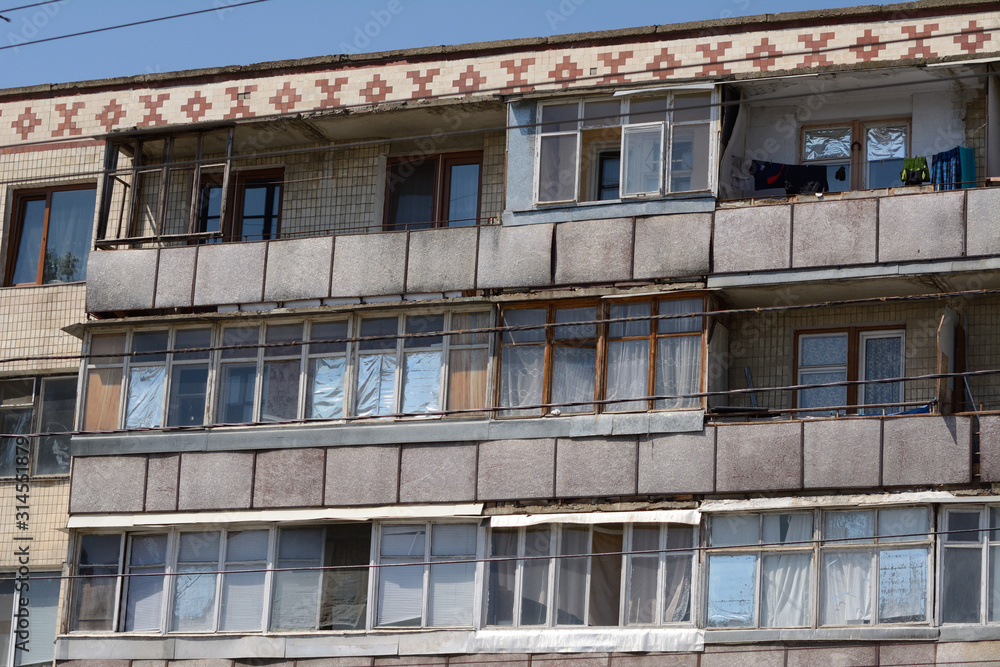 Row of windows at an old soviet style appartment building