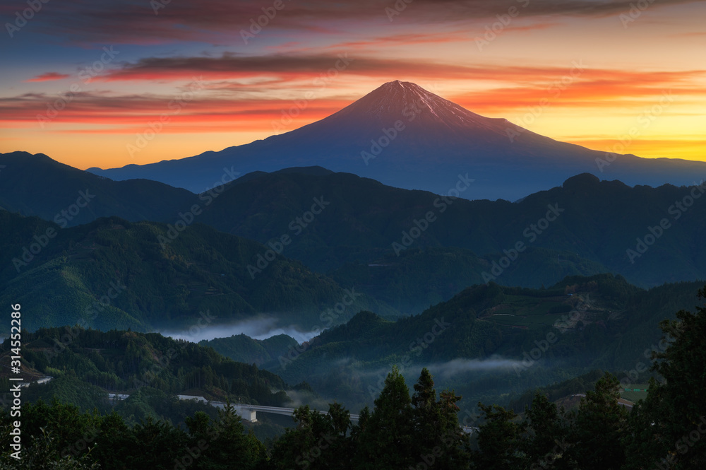 Aerial view of Fuji mountain in Shizuoka, Japan