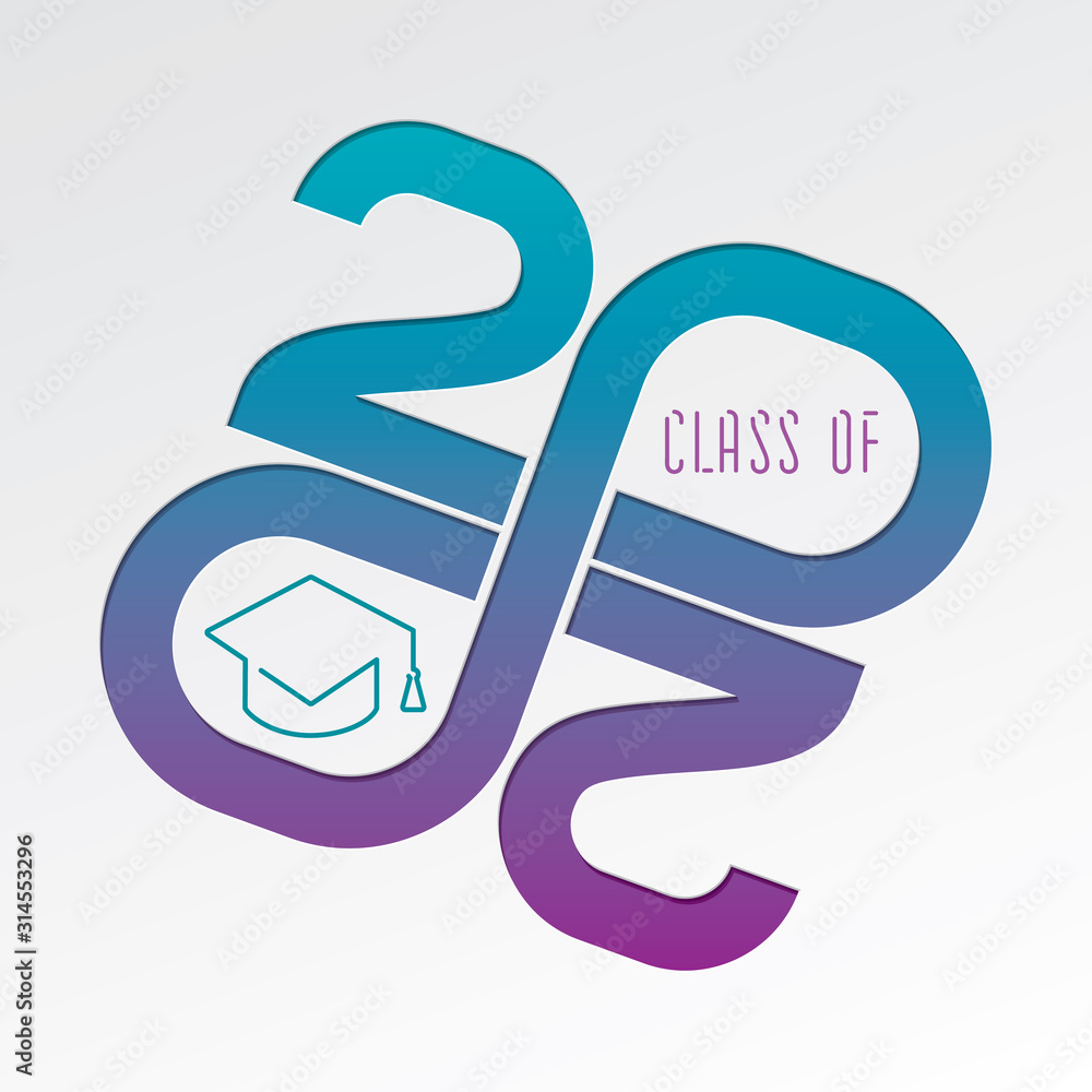 Class of 2020 Cut Paper Style Numerals Logo with Zeroes Making Mobius Loop Square Academic Graduation Cap Sign and Lettering - Multicolor on White Background - Gradient Graphic Design Class of 2020 Cut Paper Style Numerals Logo with Zeroes Making Mobius Loop Square Academic Graduation Cap Sign and Lettering - Multicolor on White Background - Gradient Graphic Design