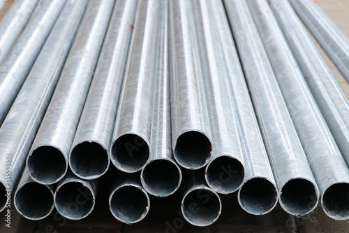 Steel pipes on the warehouse
