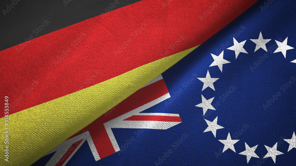 Germany and Cook Islands two flags textile cloth, fabric texture Germany and Cook Islands two flags textile cloth, fabric texture