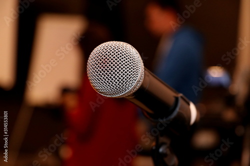 Microphone. Microphone on stage. Wireless sound equipment.Selective focus