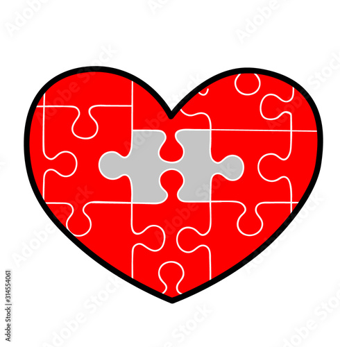 heart is divided into puzzles. romantic relationship. part of the heart of a different color. heart as a state of mind. vector illustration.
