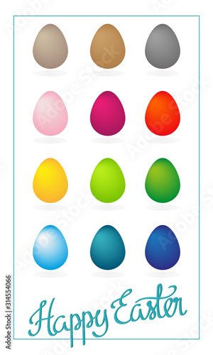 Happy Easter simple greeting card with colorful eggs