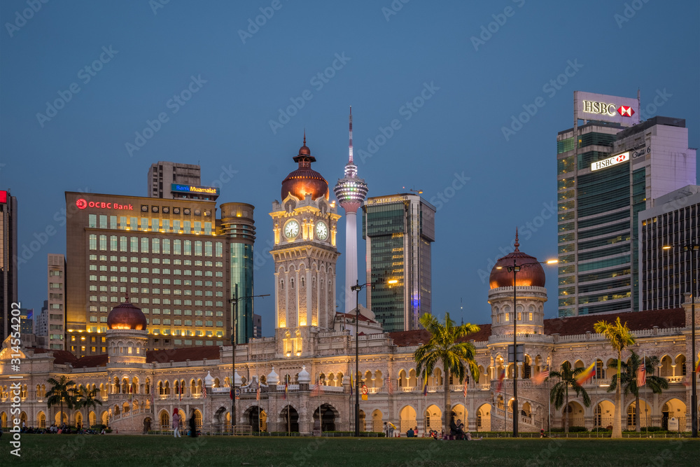 MALAYSIA, KUALA LUMPUR, JANUARY 06, 2018: Beautiful evening view from Merdeka Square