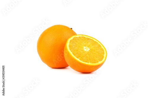 Whole orange fruit and its segment isolated on white background.