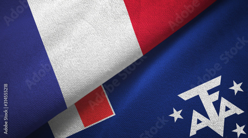 Bild auf Leinwand France and French Southern and Antarctic Lands two flags textile cloth