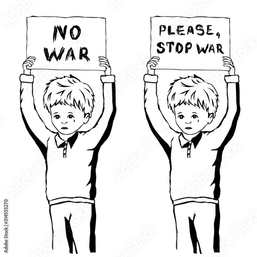 No war and please stop war posters isolated vector illustration