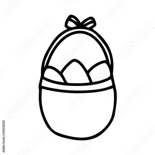 Easter Basket with Consecrated Eggs. Vector doodle illustration isolated on white background. Outline hand drawn element for design print on postcard, invitation, T shirt, cup, coloring book.