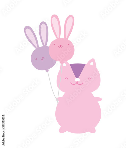 cute squirrel with balloons shaped rabbit cartoon © Stockgiu