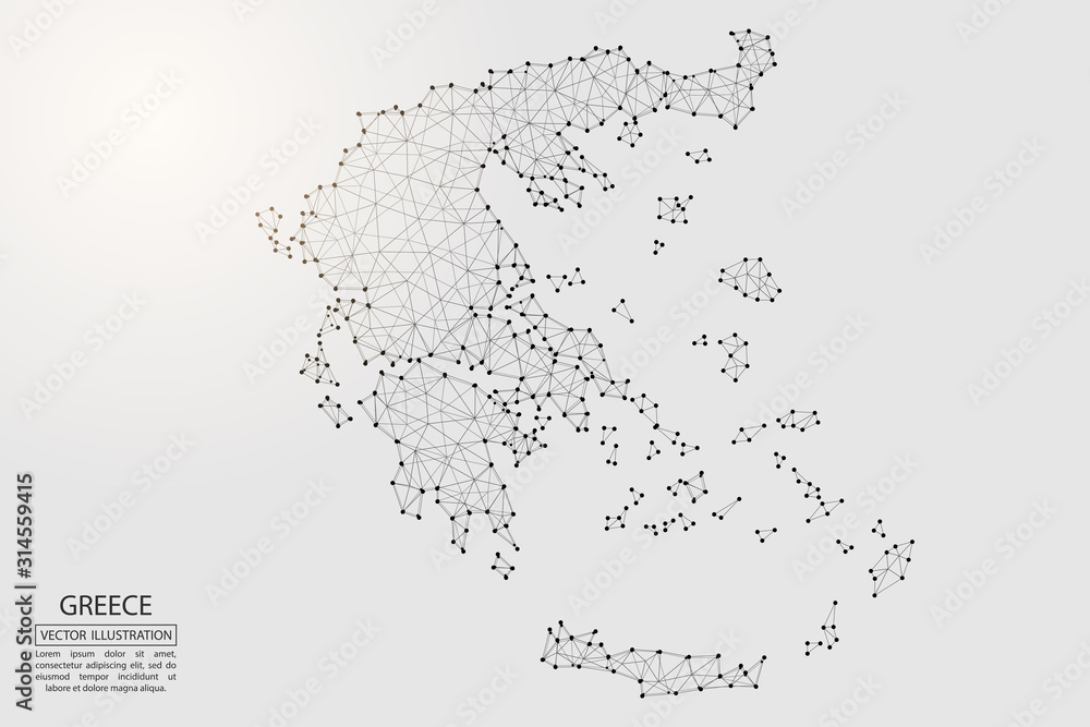A map of Greece consisting of 3D triangles, lines, points, and connections. Vector illustration of the EPS 10. A map of Greece consisting of 3D triangles, lines, points, and connections. Vector illustration of the EPS 10.