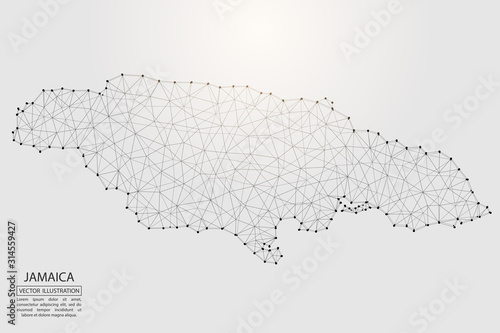 A map of Jamaica consisting of 3D triangles, lines, points, and connections. Vector illustration of the EPS 10.