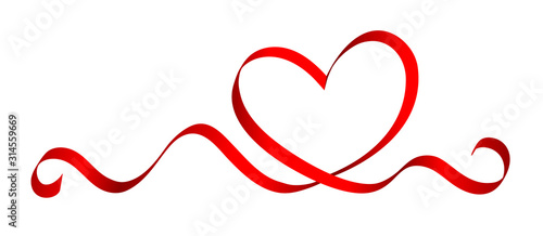 Stylized heart made of red ribbon, vector illustration.