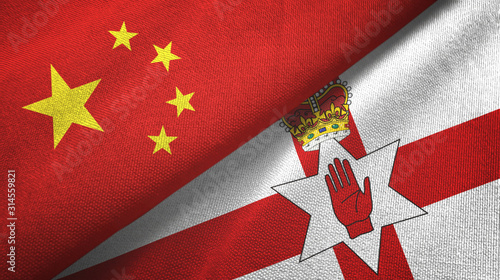 Photography China and Northern Ireland two flags textile cloth, fabric texture