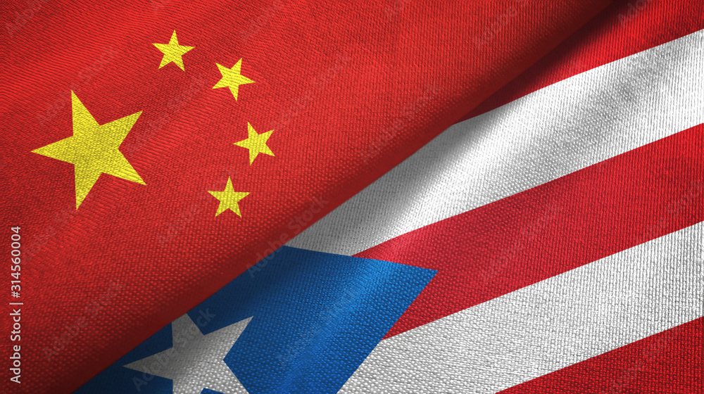 Fototapeta premium China and Puerto Rico two flags textile cloth, fabric texture