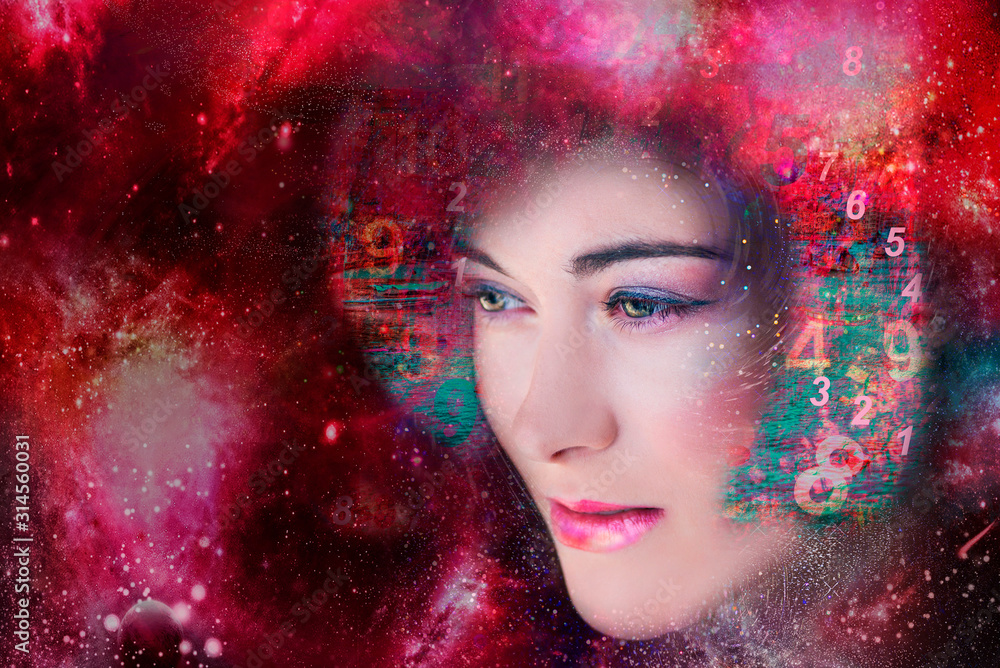 Woman and the cosmic mind, artificial intelligence Woman and the cosmic mind, artificial intelligence