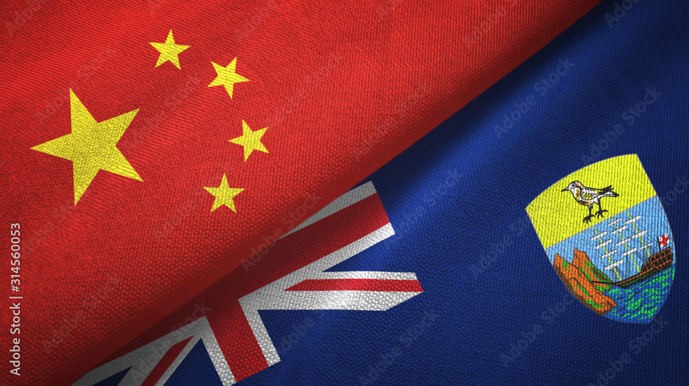 China and Saint Helena two flags textile cloth, fabric texture China and Saint Helena two flags textile cloth, fabric texture