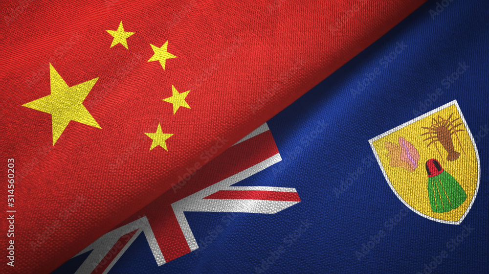 China and Turks and Caicos Islands two flags textile cloth, fabric texture China and Turks and Caicos Islands two flags textile cloth, fabric texture