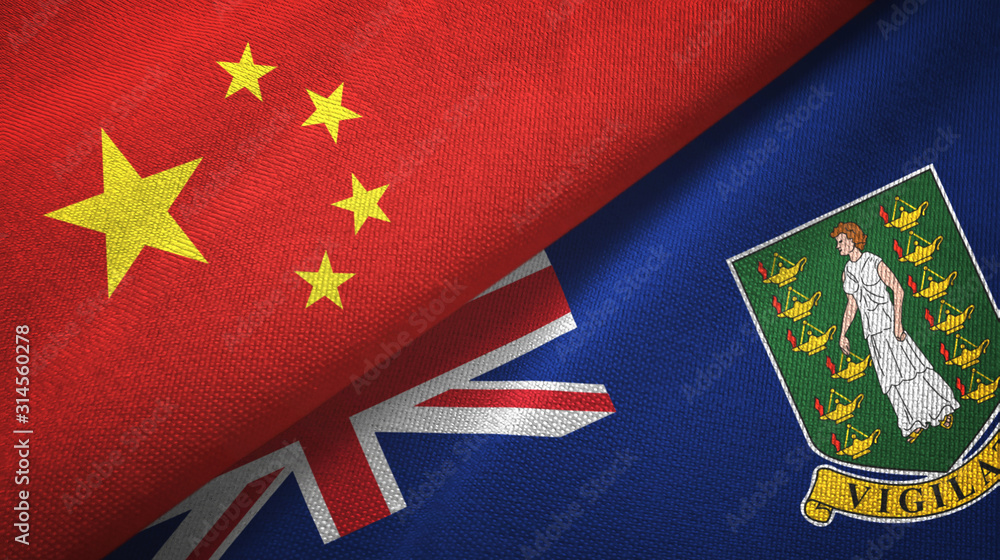 China and Virgin Islands British two flags textile cloth, fabric texture China and Virgin Islands British two flags textile cloth, fabric texture