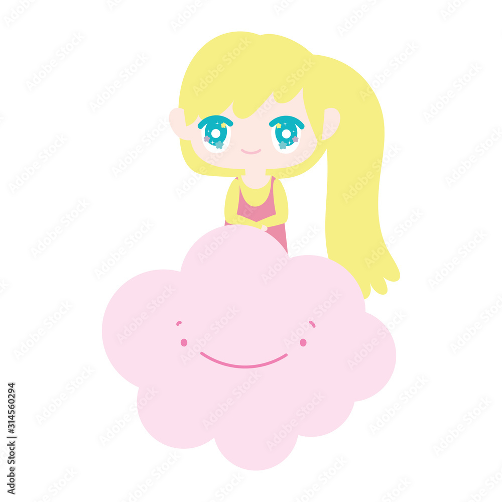 kids, cute little girl anime cartoon cloud