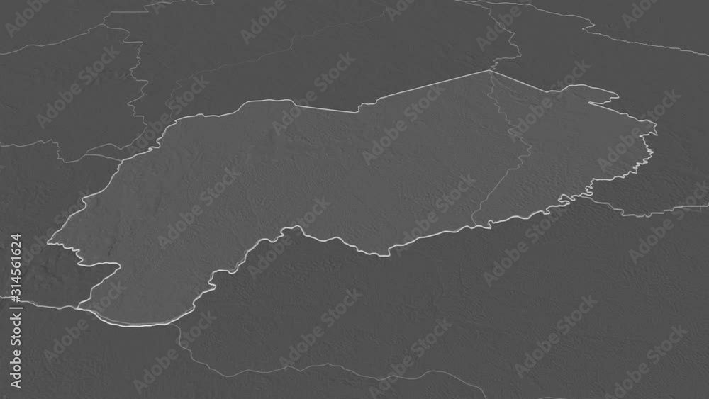 Mbomou, prefecture with its capital, zoomed and extruded on the bilevel map of Central African Republic in the conformal Stereographic projection. Animation 3D Mbomou, prefecture with its capital, zoomed and extruded on the bilevel map of Central African Republic in the conformal Stereographic projection. Animation 3D