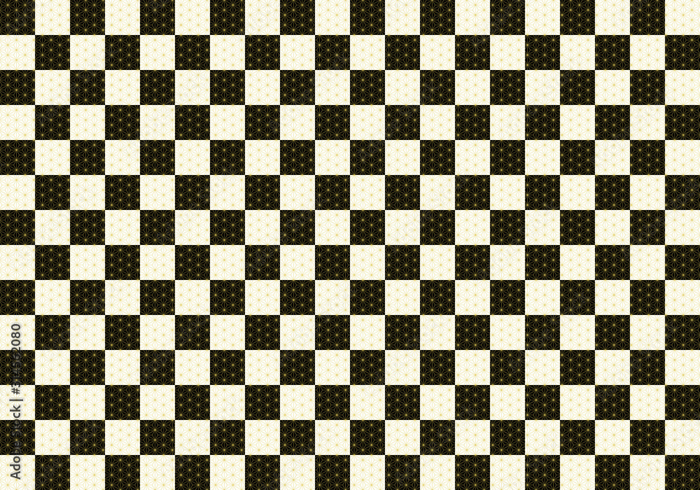 Fototapeta premium 背景：市松模様 和柄 祝い 式 華やか 素材 テクスチャー イベント 麻の葉 白 黒