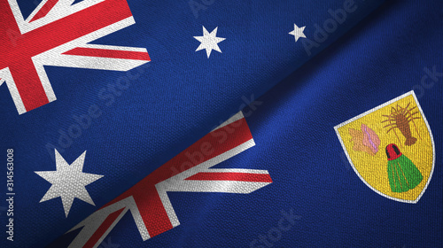 Australia and Turks and Caicos Islands two flags textile cloth, fabric texture